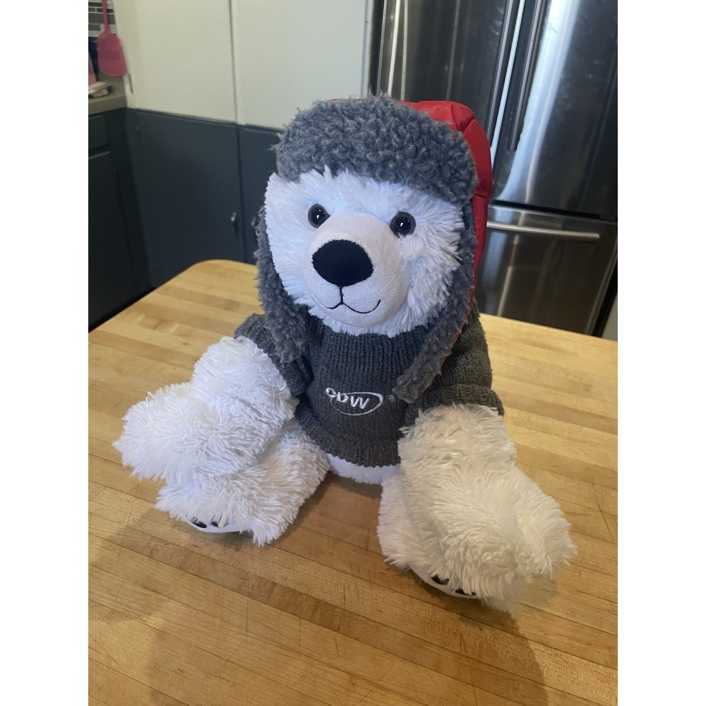 Build-A-Bear White Polar Bear 13" With A CDW Sweater And Winter Flap Hat